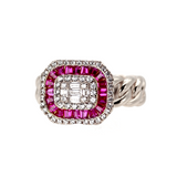 100% Ruby and Diamond with Square Gold Ring by VicStoneNYC Fine Jewelry