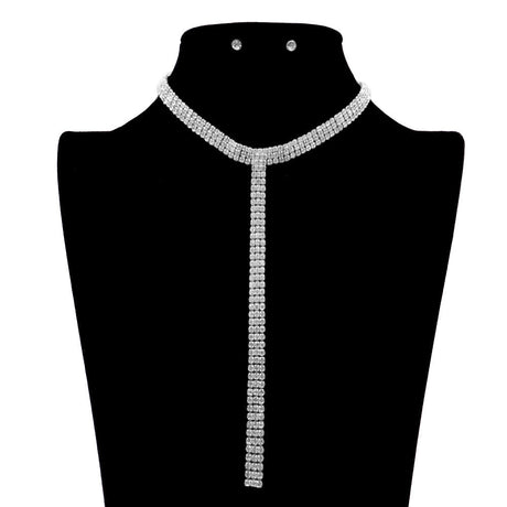 3Rows Rhinestone Y Necklace by Madeline Love