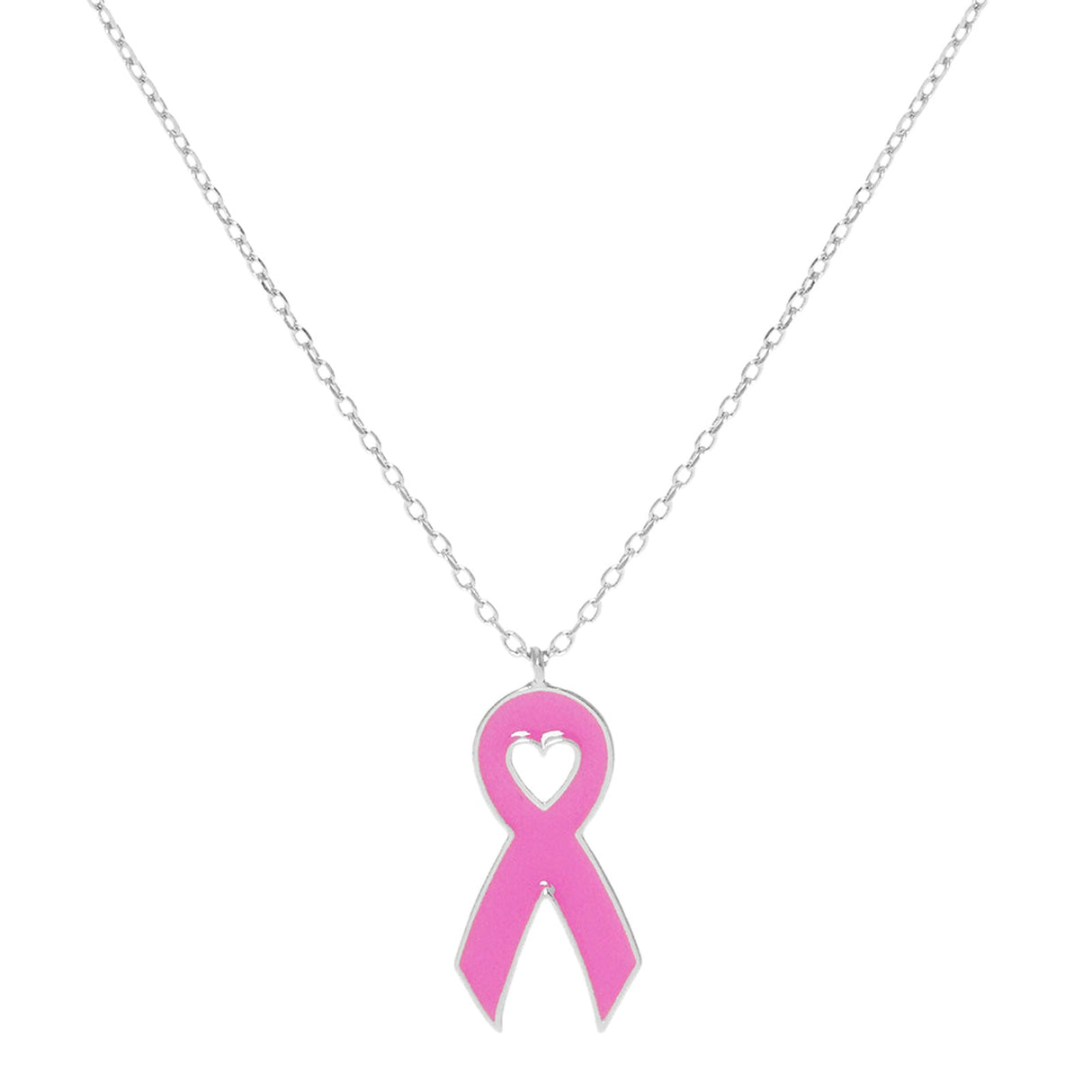 Gold Dipped Enamel Pink Ribbon Pendant Necklace by Madeline Love