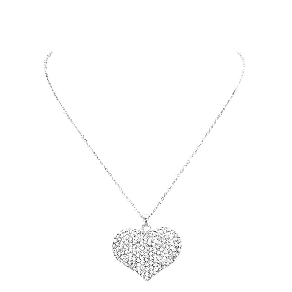 Pave Crystal Rhinestone Heart Pendant Necklace by Madeline Love