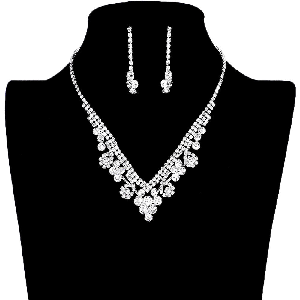 Round Crystal Rhinestone Collar Necklace Earring Set by Madeline Love