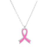 Gold Dipped Enamel Pink Ribbon Pendant Necklace by Madeline Love