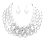 Rhinestone Pave Stone Accented Pearl Necklace by Madeline Love