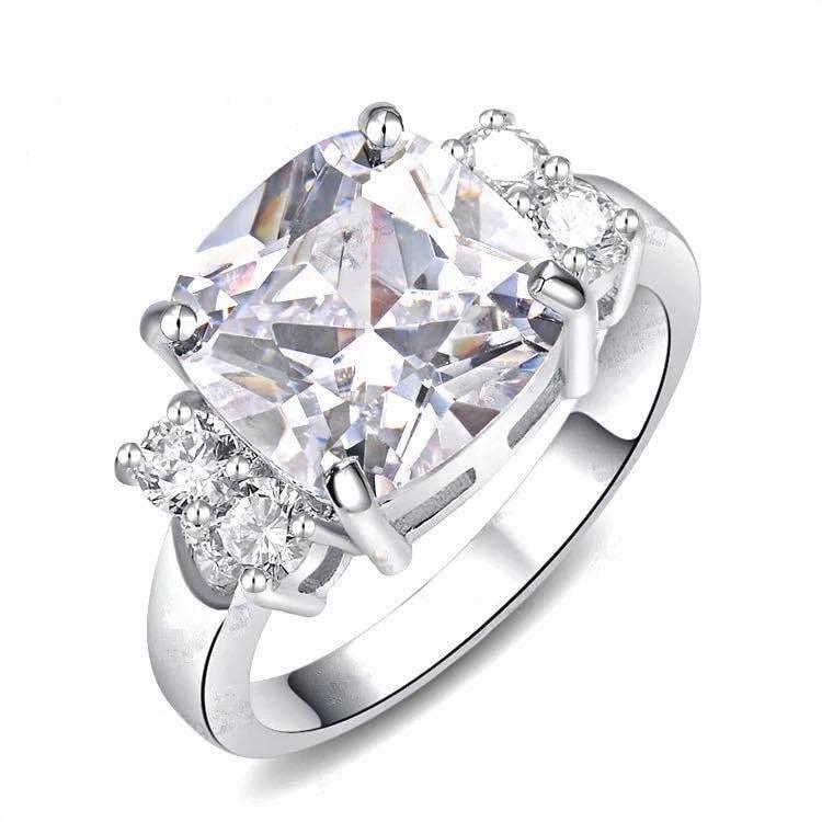 White Gold with Cubic Zirconia Cushion Cut Ring for Women by Hollywood Sensation®