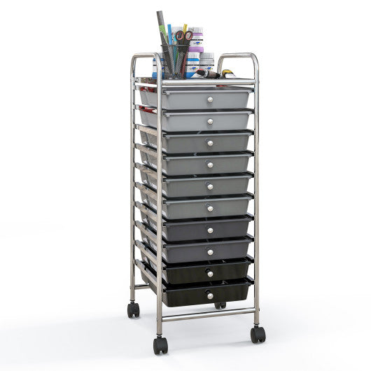 10 Drawer Rolling Storage Cart Organizer with 4 Universal Casters-Gradient Gray