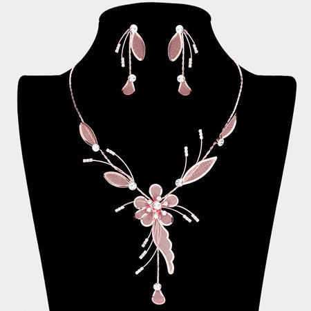 Crystal Detail Metal Mesh Flower Vine Necklace by Madeline Love