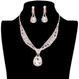 Rhinestone Pave Teardrop Collar Necklace & Clip Earring Set by Madeline Love