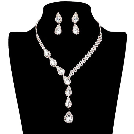 Teardrop Crystal Rhinestone Necklace Earring Set by Madeline Love