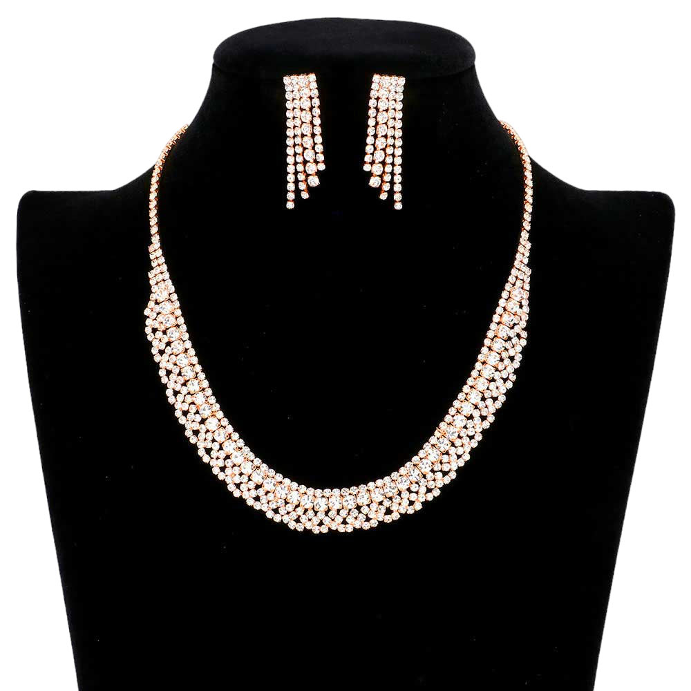 Crystal Rhinestone Pave Necklace Earring Set by Madeline Love