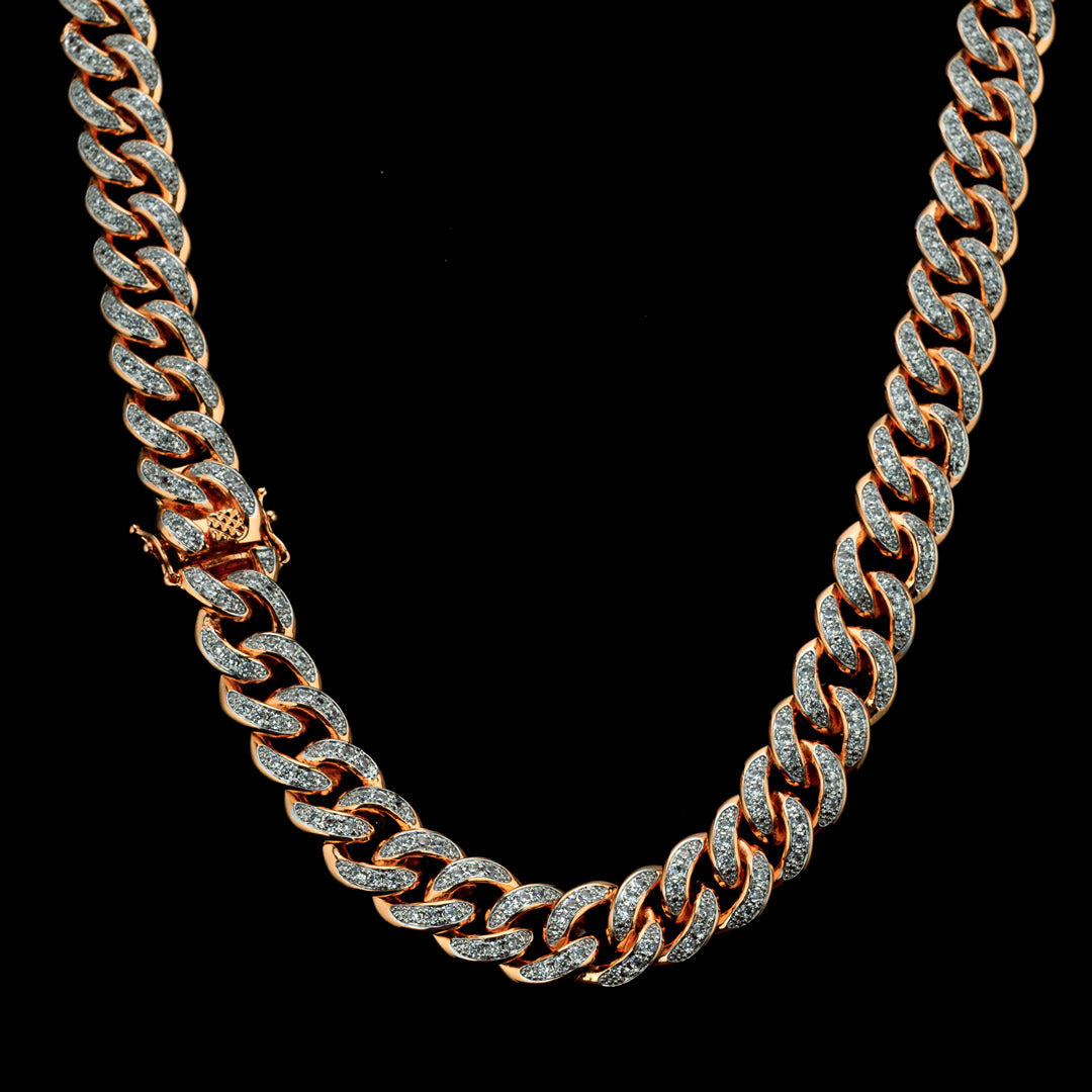 13mm Diamond Cuban Chain in Rose Gold by Custom Gold Grillz