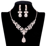 Teardrop Crystal Accented Rhinestone Vine Detailed Elegant Drop Collar Evening Necklace Clip On Earrings Set by Madeline Love