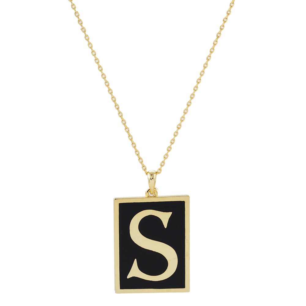 Gold Dipped Enamel Rectangle Monogram Pendant Necklace by Madeline Love