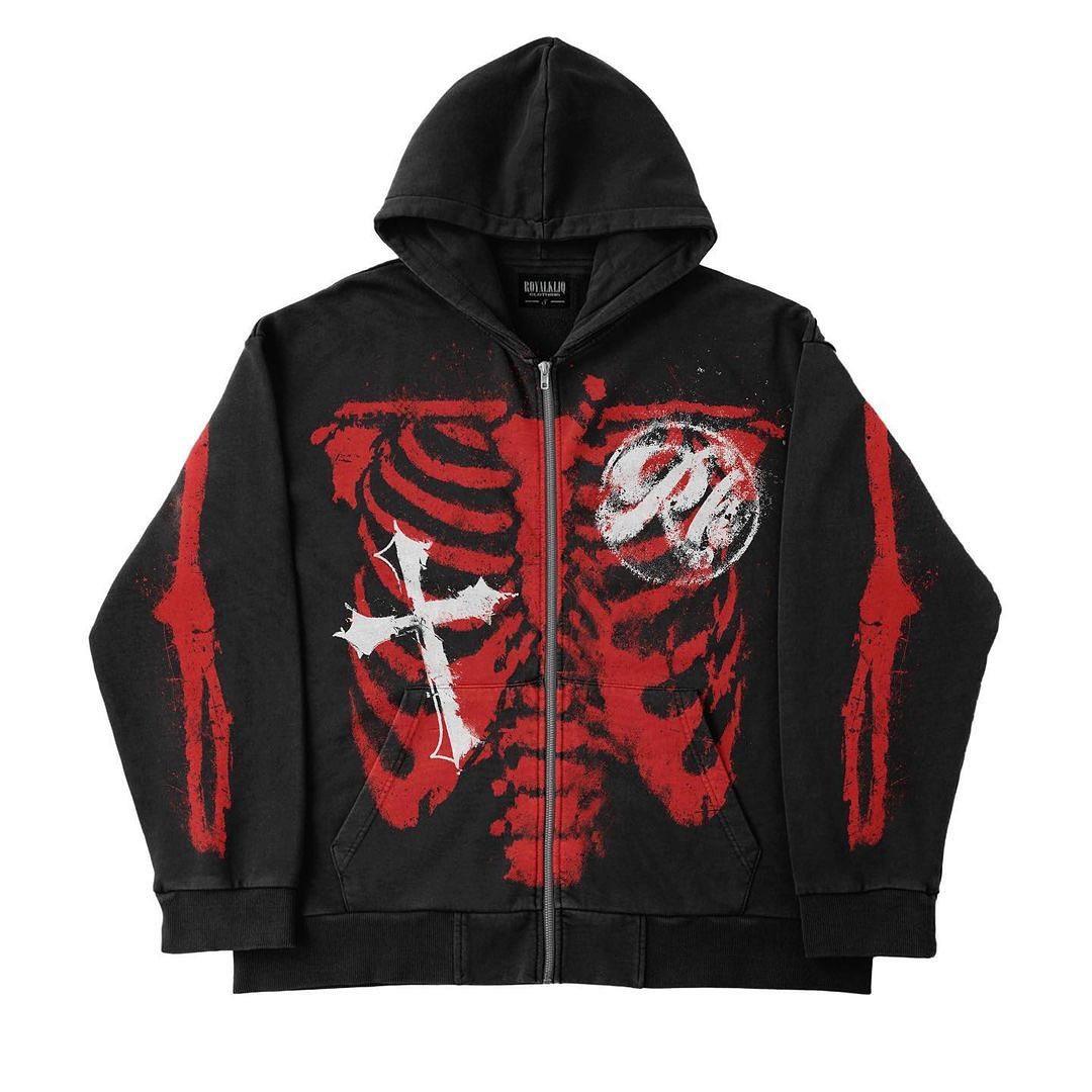 Oversized Skeleton Zip Up Hoodie by White Market - Vysn