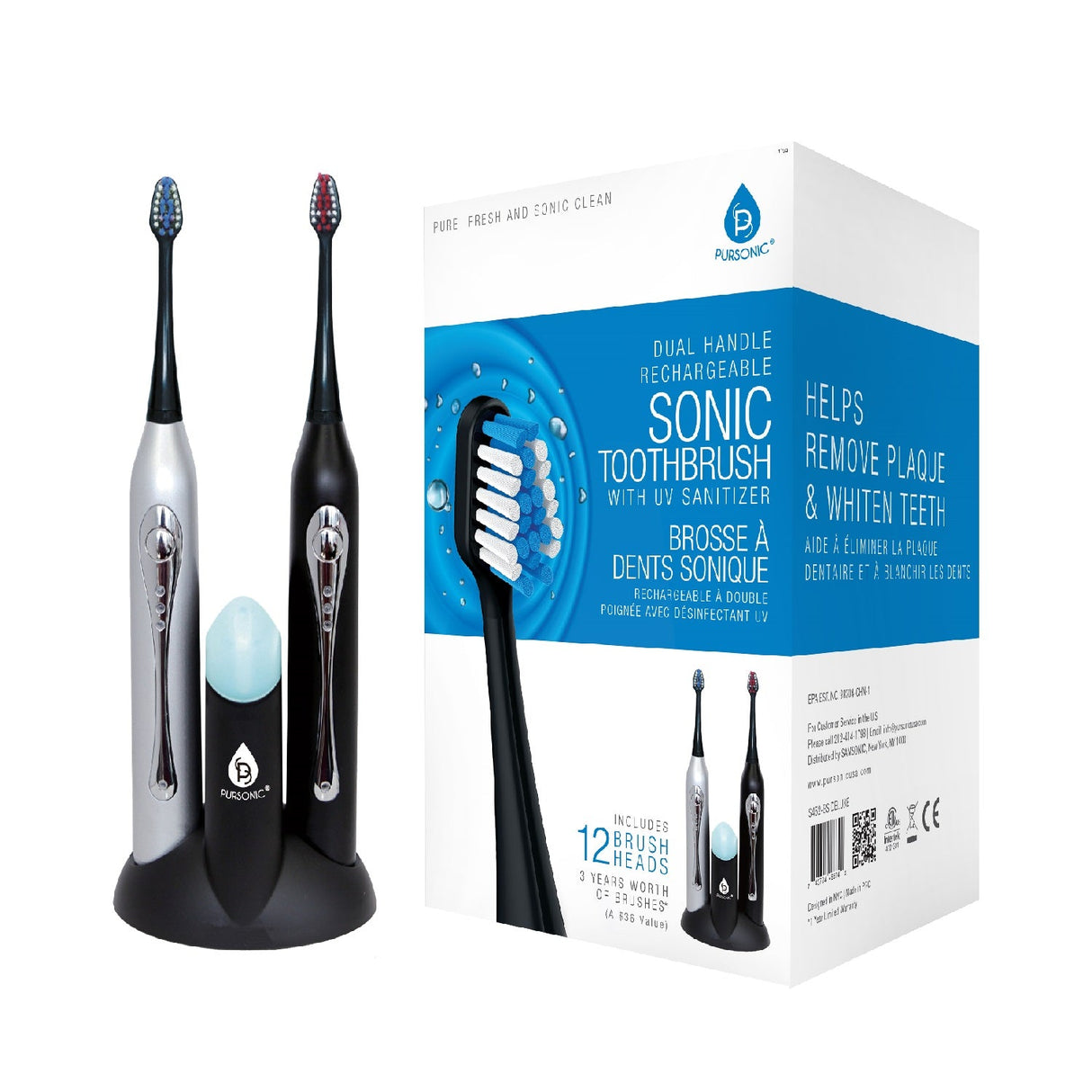 Dual Handle Sonic Toothbrush with UV Sanitizer by Pursonic