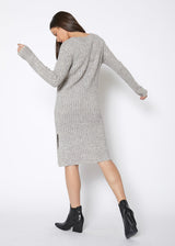 Ribbed Knit V Neck Sweater Midi Dress by Shop at Konus