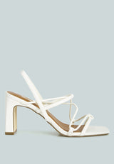 two strings slingback slim block heel sandals by London Rag