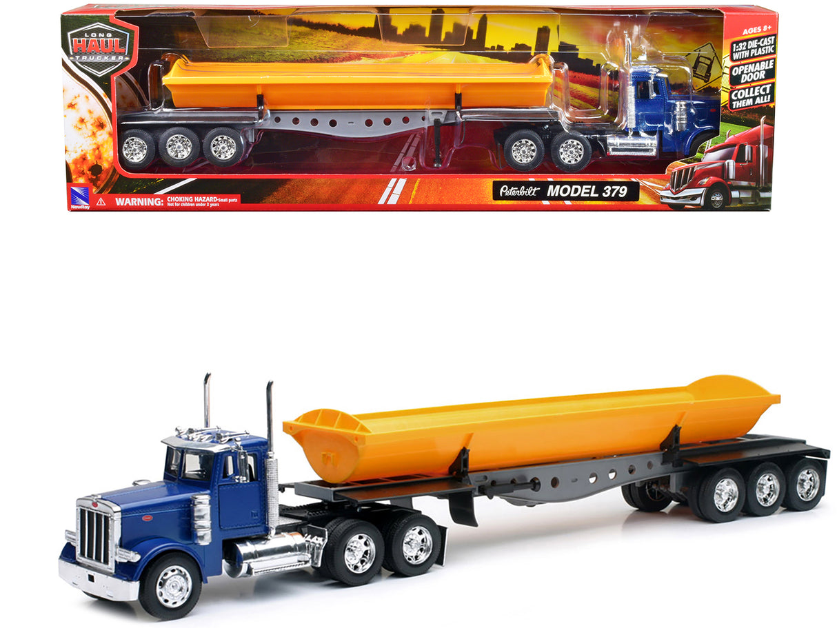 Peterbilt 379 Truck with Side Dump Blue and Yellow "Long Haul Truckers" Series 1/32 Diecast Model by New Ray