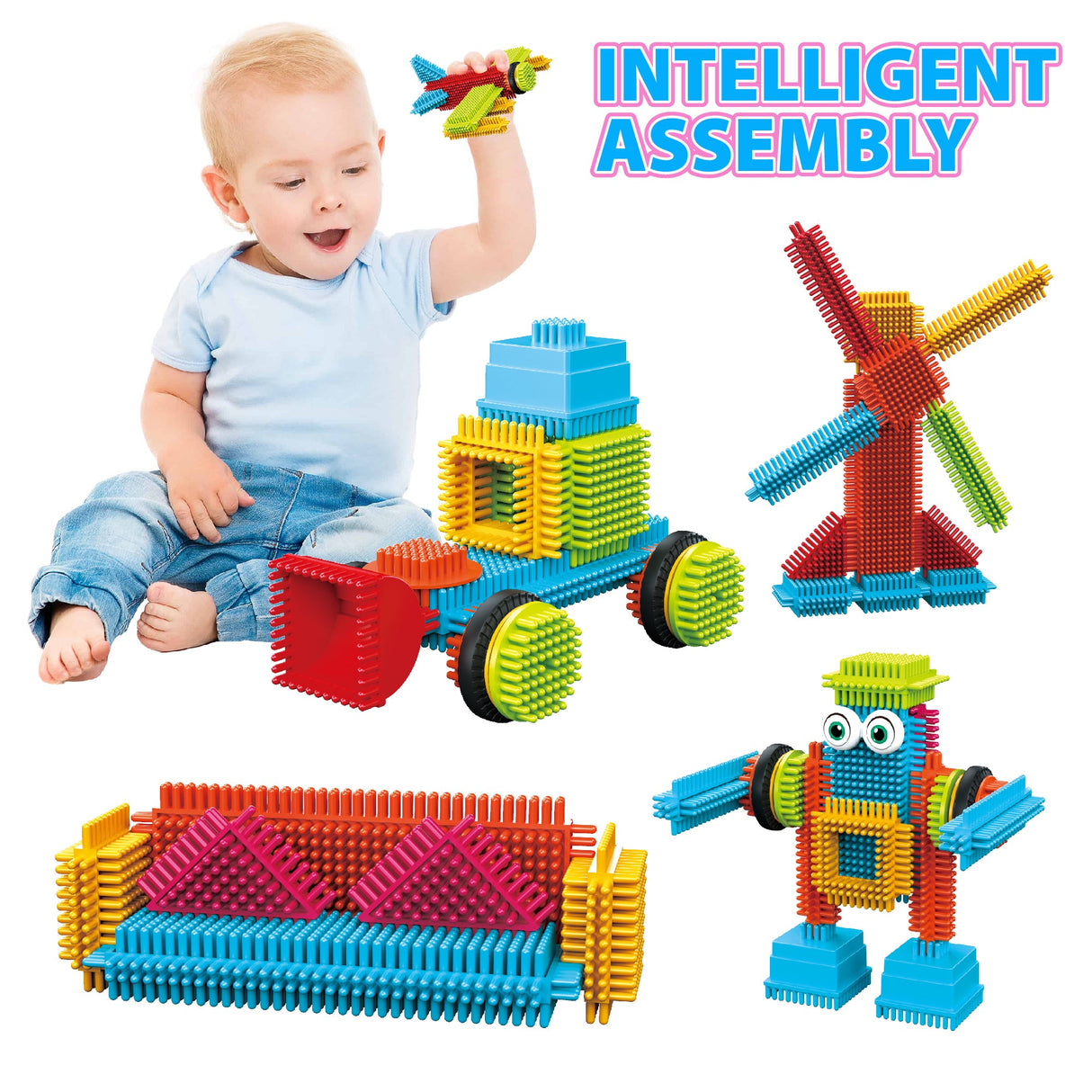 Contixo ST6 100 pcs Bristle Shape 3D Tile STEM Building Block Set by Contixo