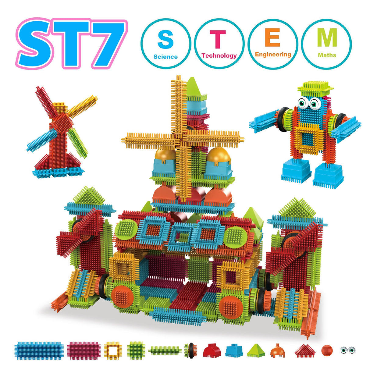 Contixo ST7 244 pcs Bristle Shape 3D Tile STEM Building Block Set by Contixo