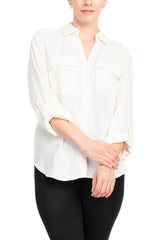 Zac & Rachel Long Sleeve Gardina Solid Crepe Top by Curated Brands