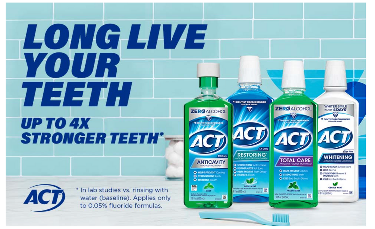 ACT Total Care Zero Alcohol Anti-cavity Fluoride Mouthwash 33.8 fl. oz. Fresh Mint by College Liquidation