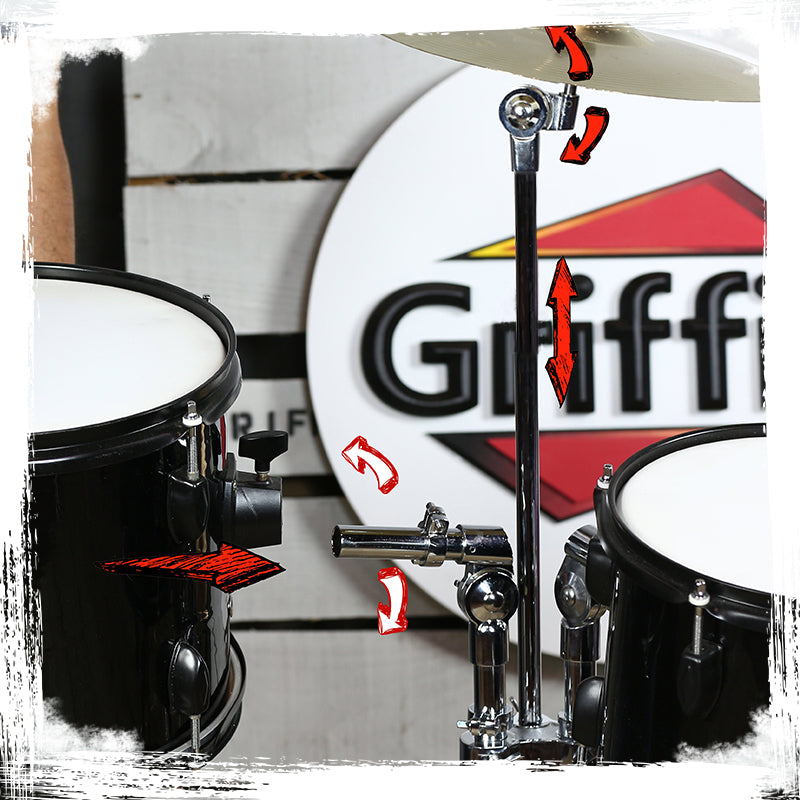 Double Tom Drum Stand with Cymbal Arm by GRIFFIN - Drummers Percussion Set Hardware with Dual Drum Mounts - Tom Holder with Double Braced Legs by GeekStands.com