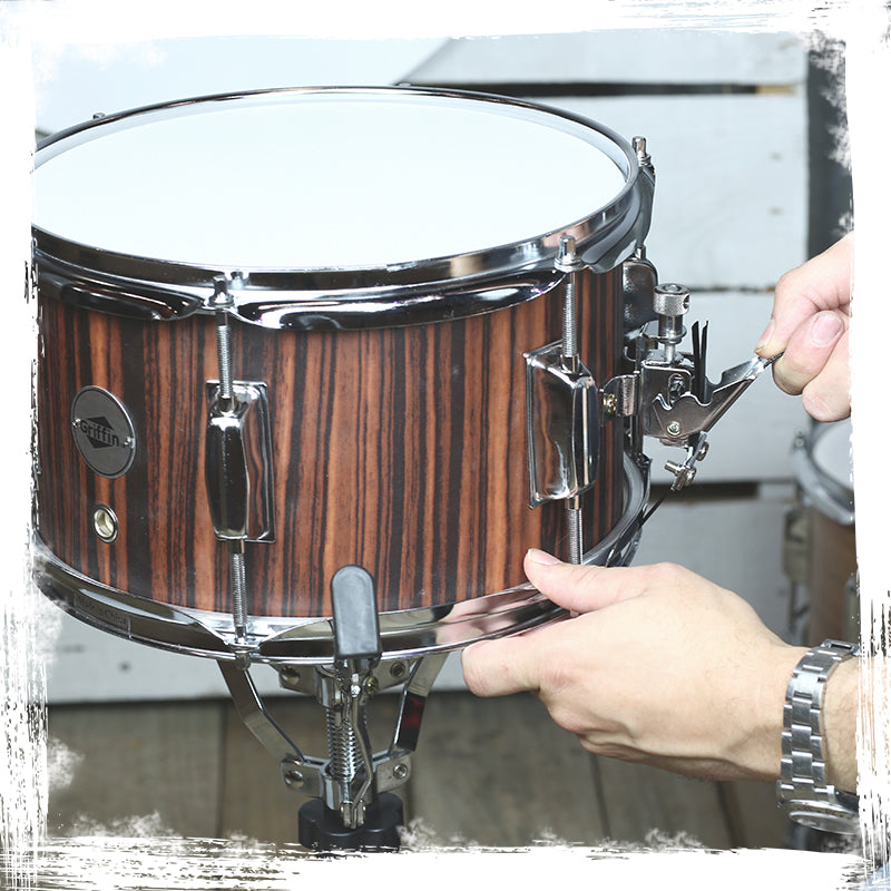 GRIFFIN Firecracker Snare Drum - Acoustic Popcorn 10" x 6" Poplar Mini Wood Shell & Black Hickory PVC - Concert Marching Percussion Musical Instrument by GeekStands.com