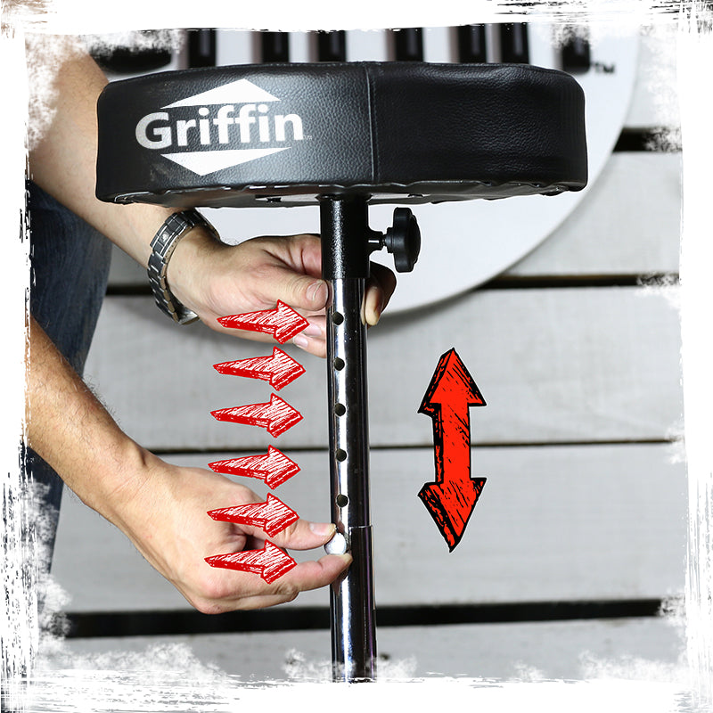 Drum Throne Stand by GRIFFIN | Padded Drummer’s Seat | Comfortable Drum Set Percussion Chair for Adults | Professional Musicians Guitar Stool Double Braced Hardware for Practice with Adjustable Height by GeekStands.com