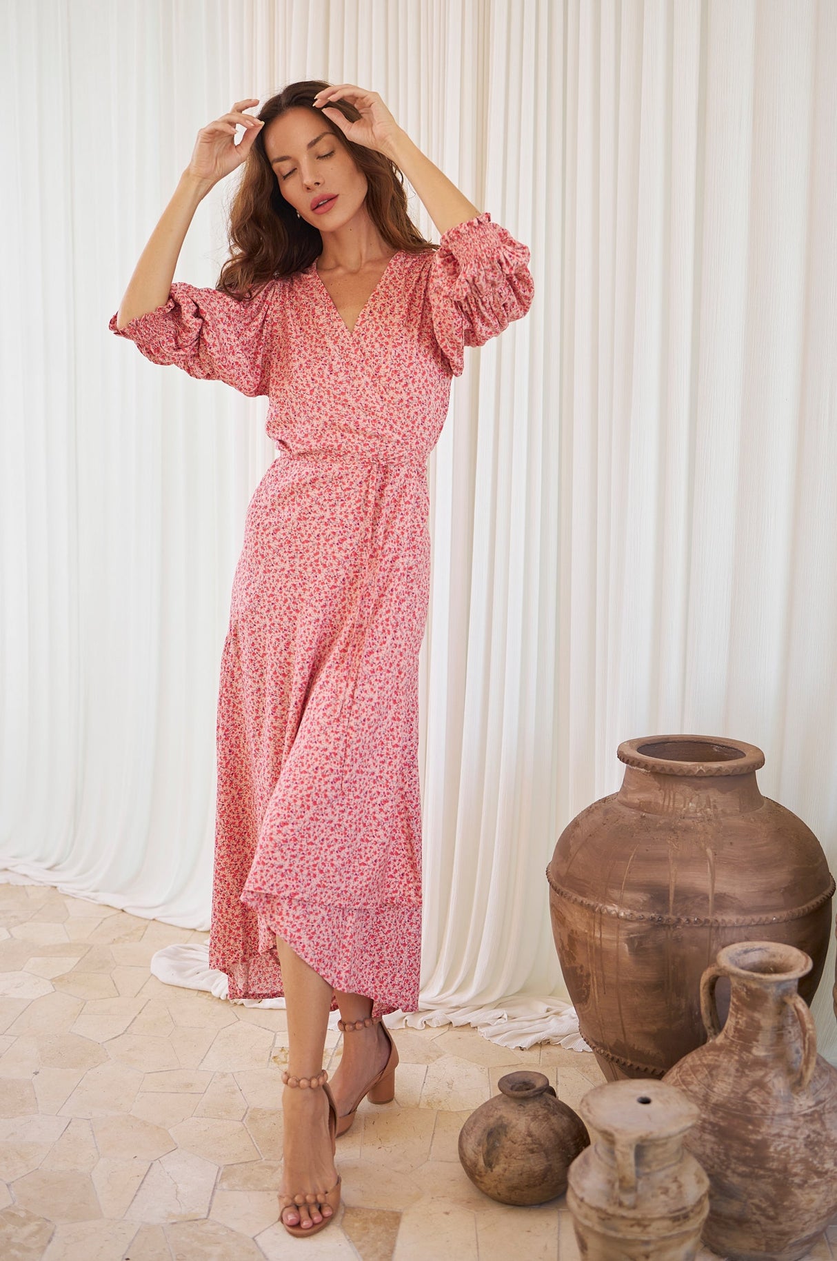 Set Sail Puff Sleeve Wrap Cotton Dress by ELF