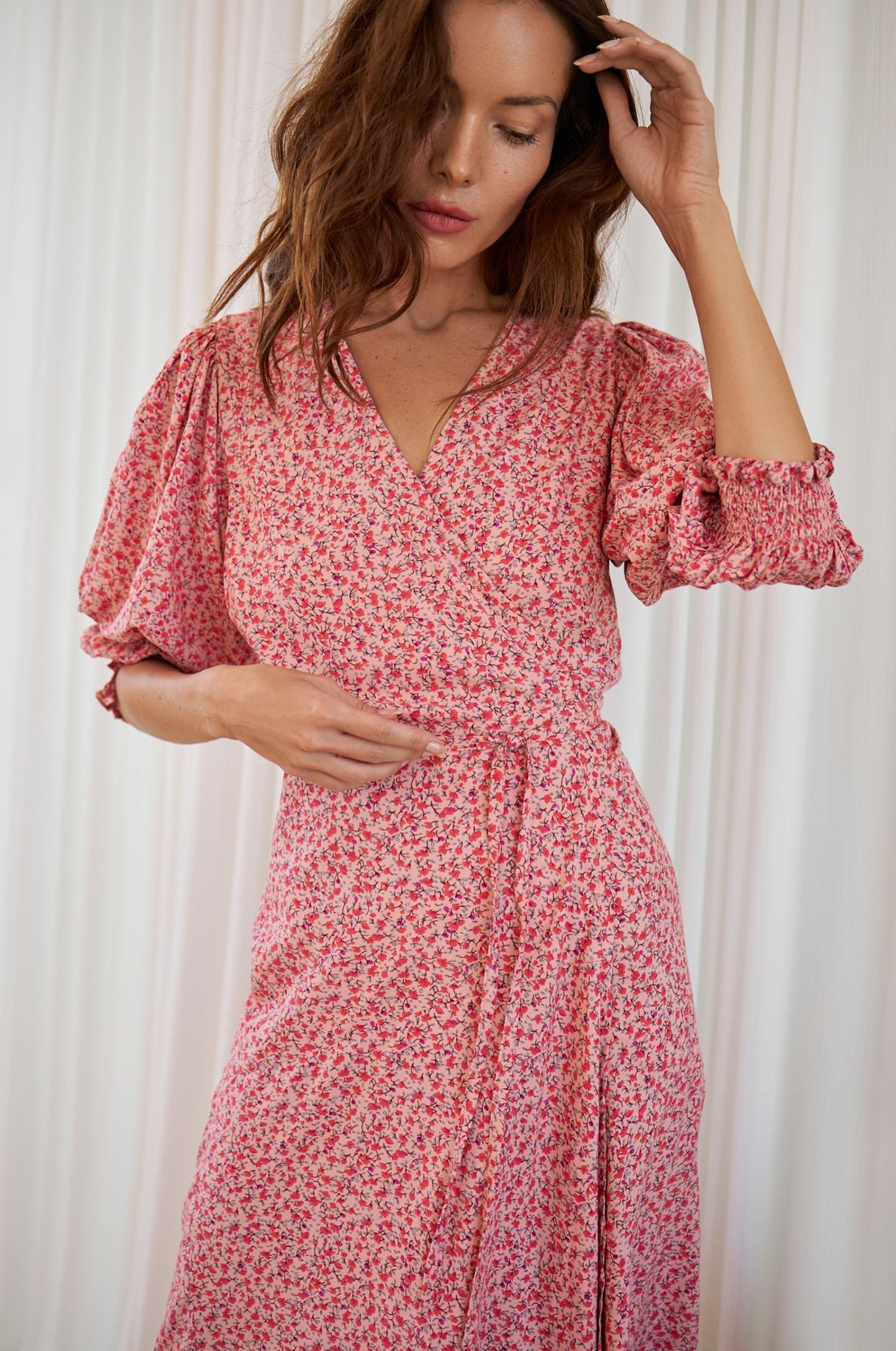 Set Sail Puff Sleeve Wrap Cotton Dress by ELF