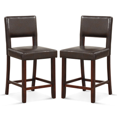 2 Piece Bar Chair Set with Hollowed Back and Rubber Wood Legs-Brown