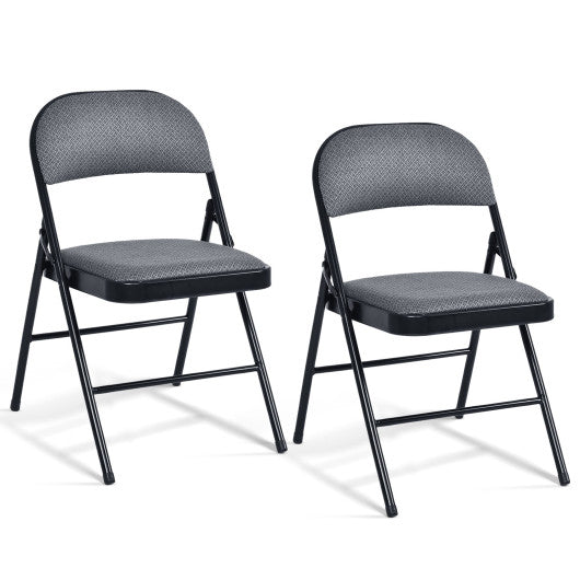 2 PCS Folding Chair Set with Upholstered Seat and Fabric Covered Backrest