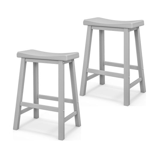 Set of 2 24 Inch Counter Height Stools with Solid Wood Legs-Gray