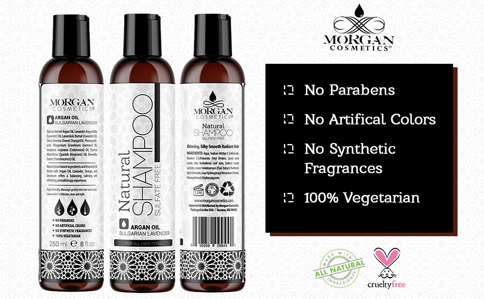 Argan Sulfate Free Shampoo Lavender 8 oz by Morgan Cosmetics