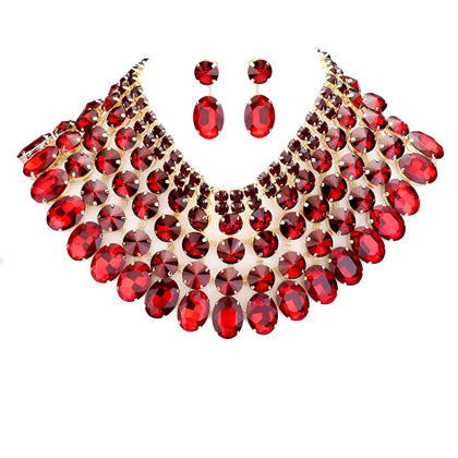 Crystal Glass Bib Statement Necklace Earring Set by Madeline Love