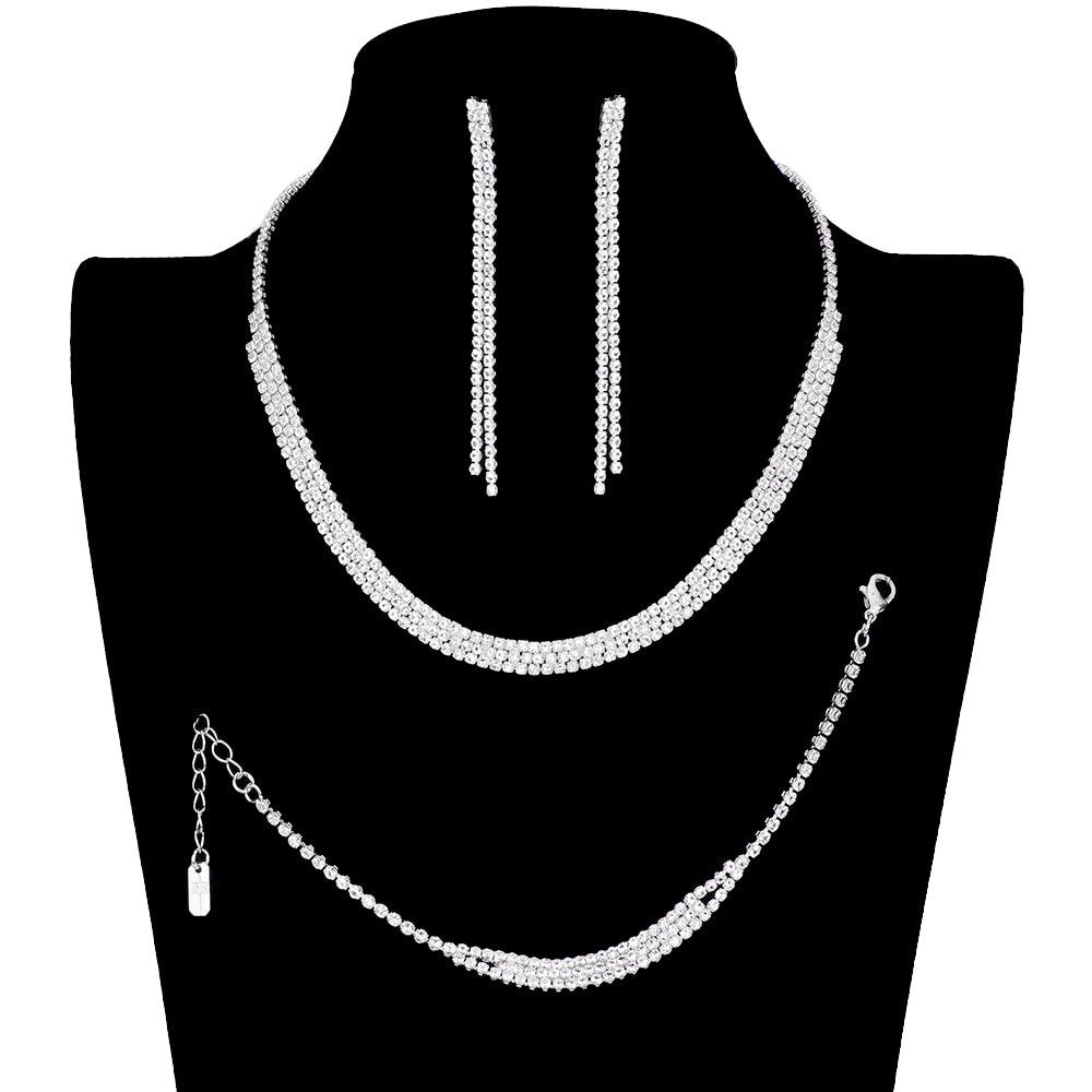 3PCS Rhinestone Crystal Fringe Necklace Jewelry Set by Madeline Love