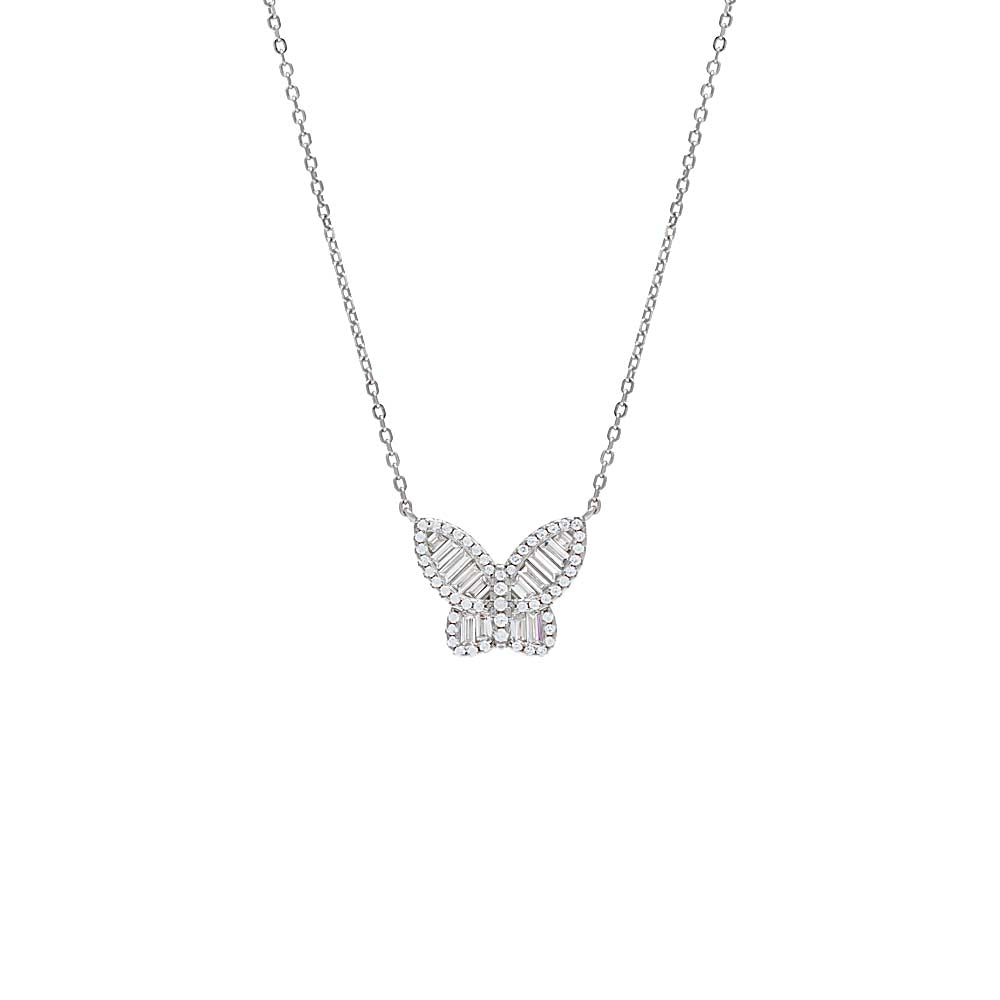 Small Pavé X Baguette Butterfly Necklace by By Adina Eden