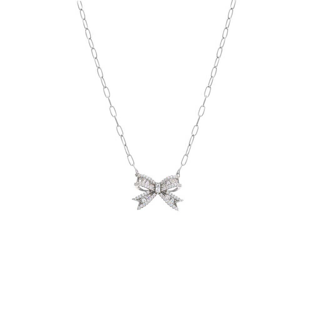 Pave X Baguette Mini Bow Tie Link Necklace by By Adina Eden