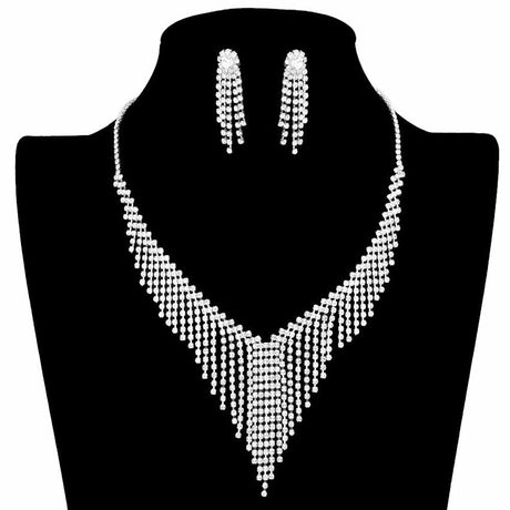 Chevron Accented Rhinestone Pave Fringe Necklace by Madeline Love