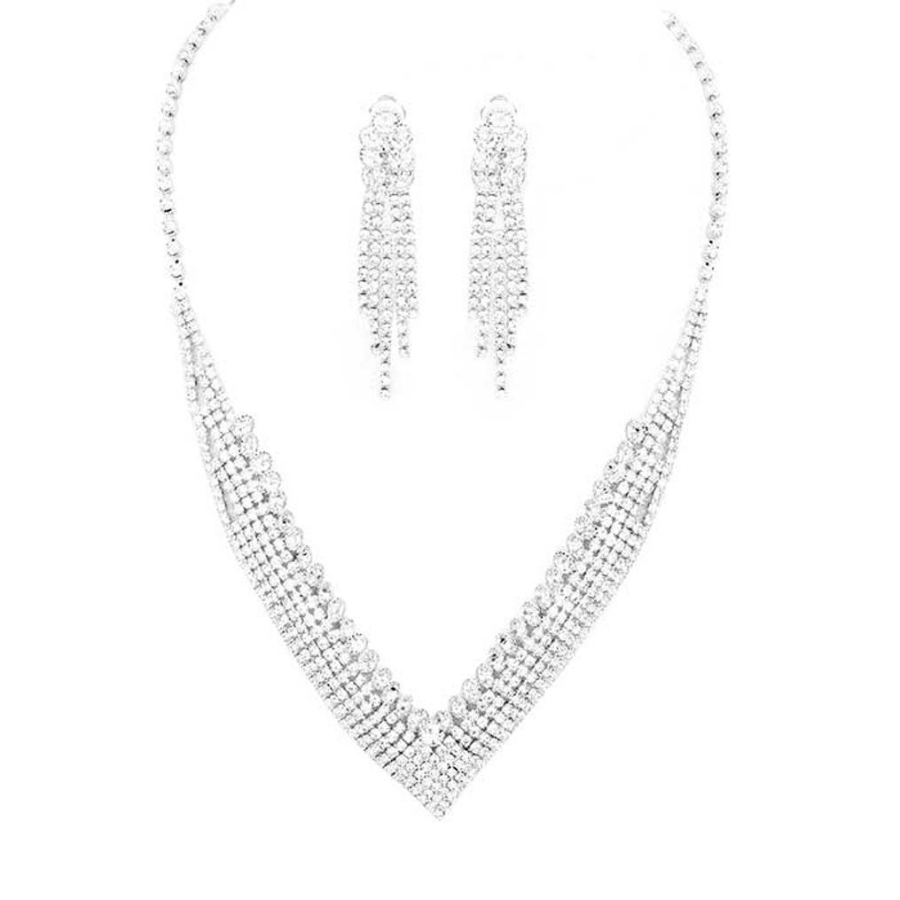 Crystal Rhinestone Pave Collar Necklace Clip on Earring Set by Madeline Love