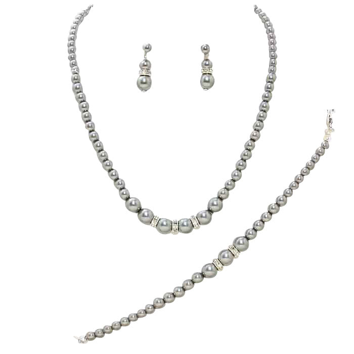 3 Piece Pearl Necklaces Earring Bracelet Set by Madeline Love