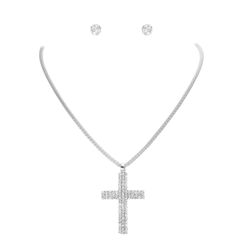 Rhinestone Paved Cross Pendant Jewelry Set by Madeline Love