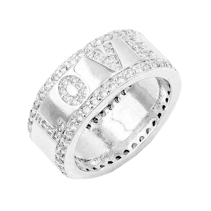 Rhodium Plated CZ Embellished Love Message Ring by Madeline Love