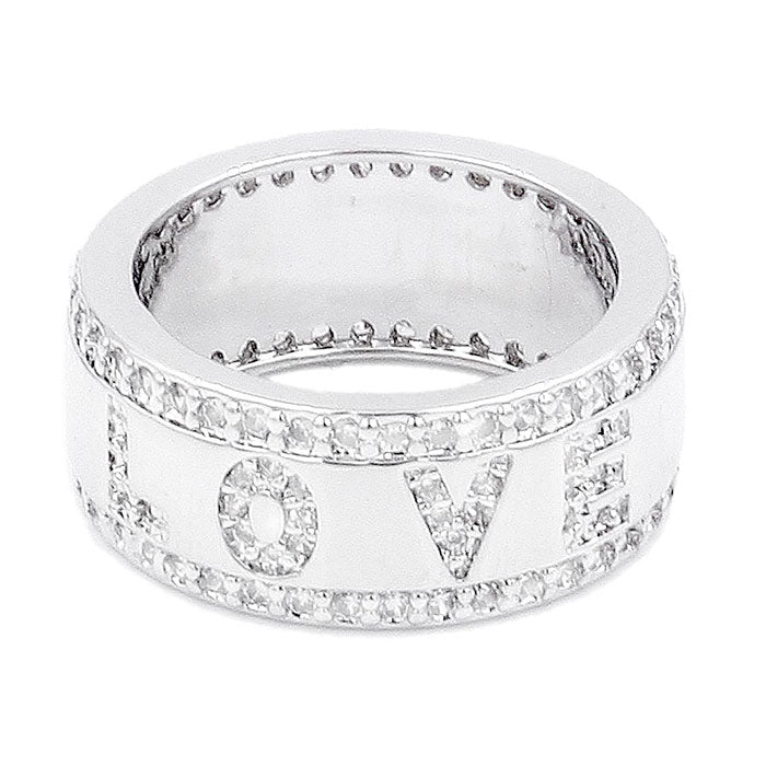 Rhodium Plated CZ Embellished Love Message Ring by Madeline Love