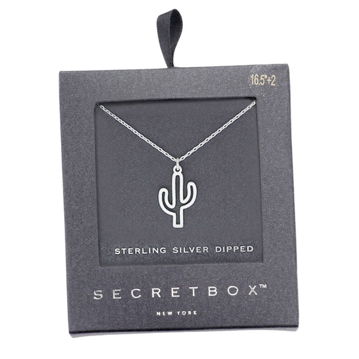 Secret Box Sterling Silver Dipped Cactus Pendant Necklace by Madeline Love