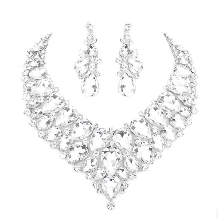 Teardrop Cluster Rhinestone Collar Necklace Earrings Set by Madeline Love