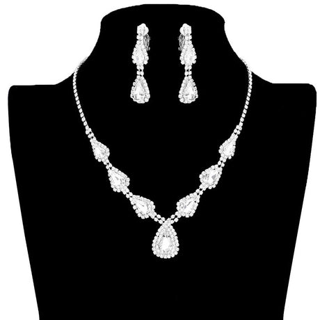 Teardrop Stone Accented Rhinestone Pave Necklace by Madeline Love