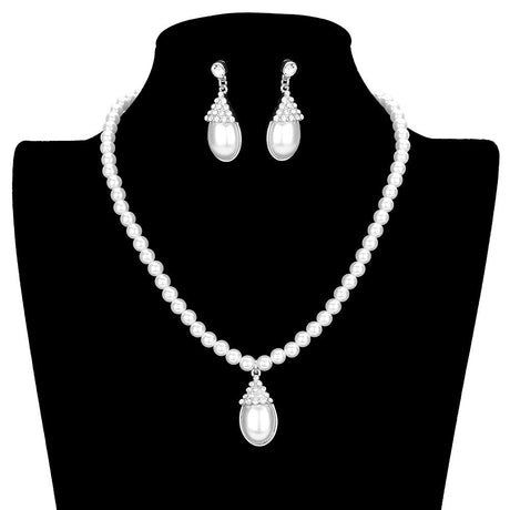 Crystal Pave Teardrop Pearl Pendant Necklace by Madeline Love