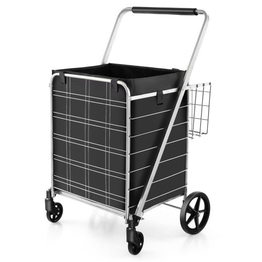 Folding Shopping Cart with Waterproof Liner Wheels and Basket-Silver