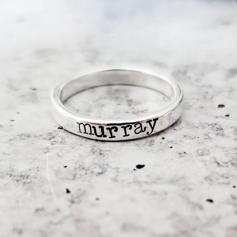 Stackable Silver Name Ring by Salt and Sparkle